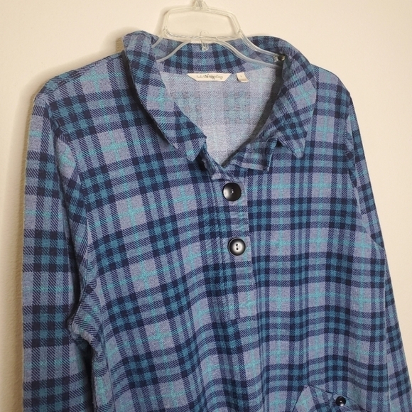 Soft Surroundings Brynn Blue Plaid Printed Button Front Tunic Top - Picture 2 of 7